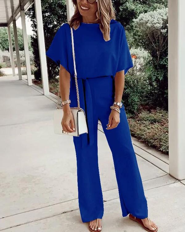 Clidress Bat Short Sleeve Wide Leg Jumpsuit