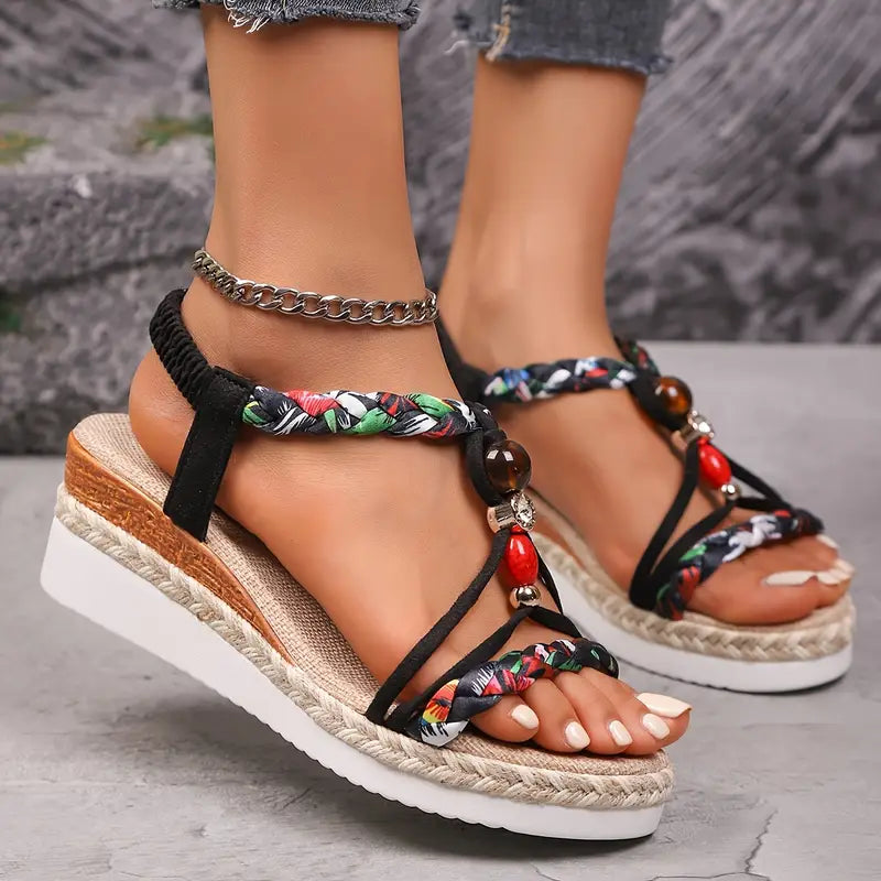 Boho-Inspired Platform Sandals with Braided Straps