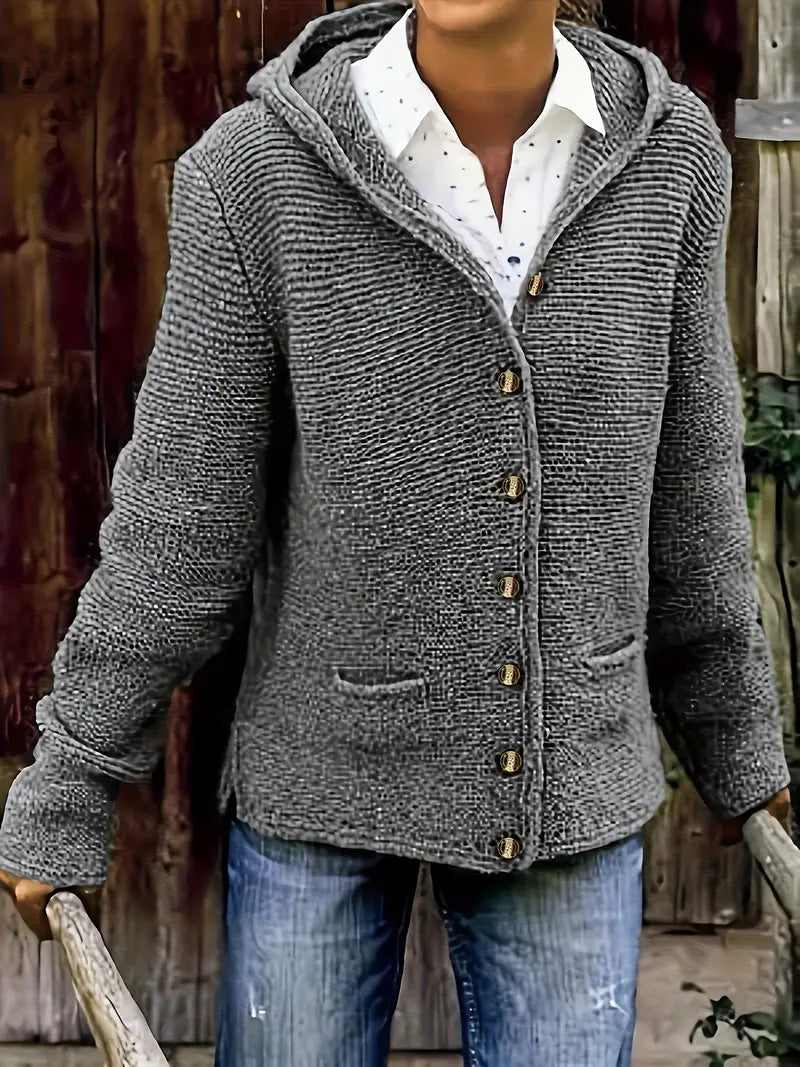 Elegant Long-Sleeved Hooded Cardigan