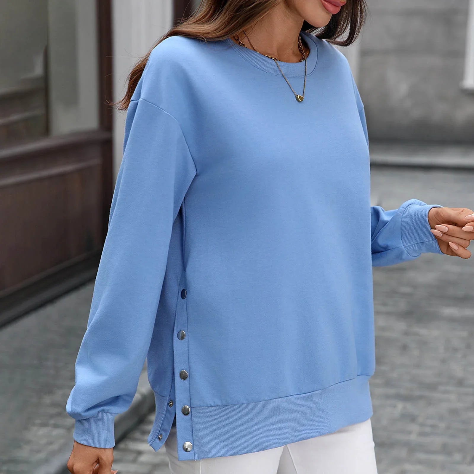 Autumn Breeze Button-Hem Sweatshirt
