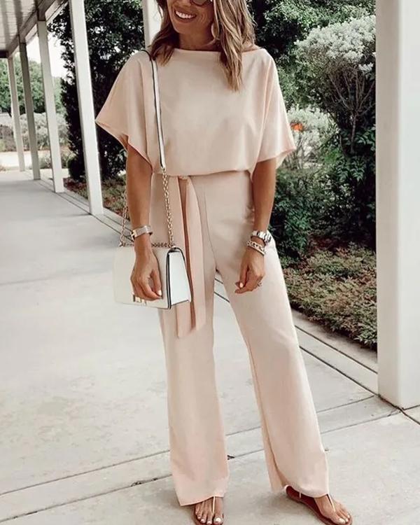 Clidress Bat Short Sleeve Wide Leg Jumpsuit
