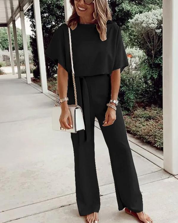 Clidress Bat Short Sleeve Wide Leg Jumpsuit