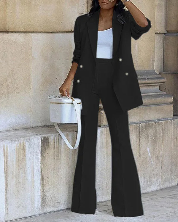Clidress 4 Button Suit Blazer and Pants 2 Pieces Set