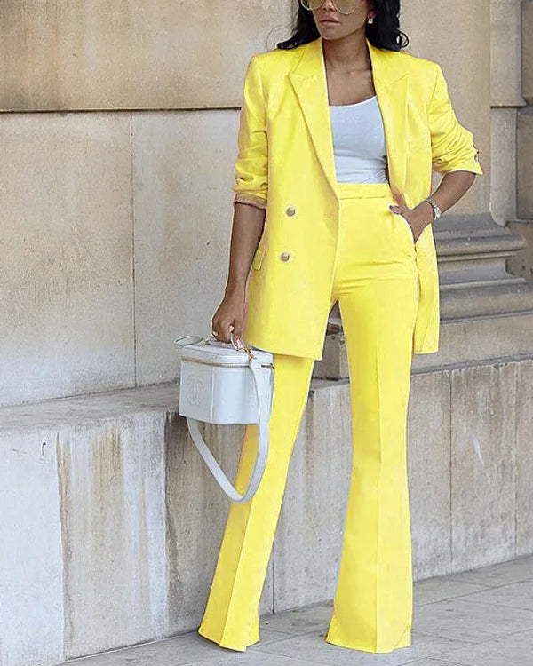 Clidress 4 Button Suit Blazer and Pants 2 Pieces Set