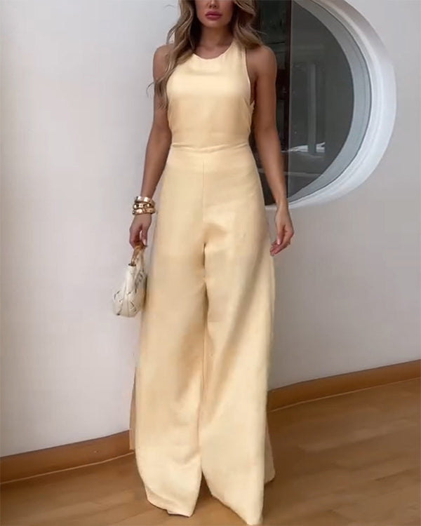 Clidress Back Tie Top & Wide Leg Pants Set