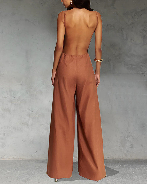 Clidress Backless Wide Leg Jumpsuit