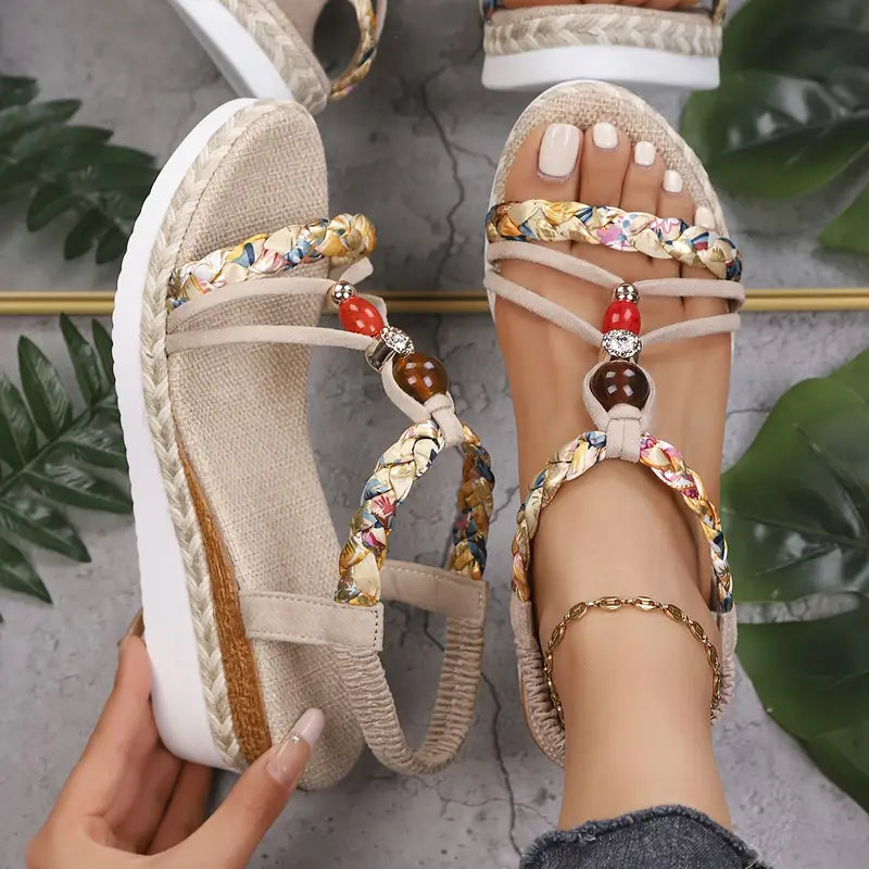 Boho-Inspired Platform Sandals with Braided Straps