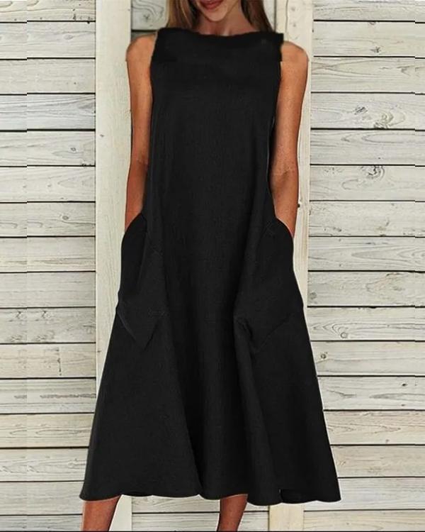 Clidress Big Pocket A Line Cotton Dress