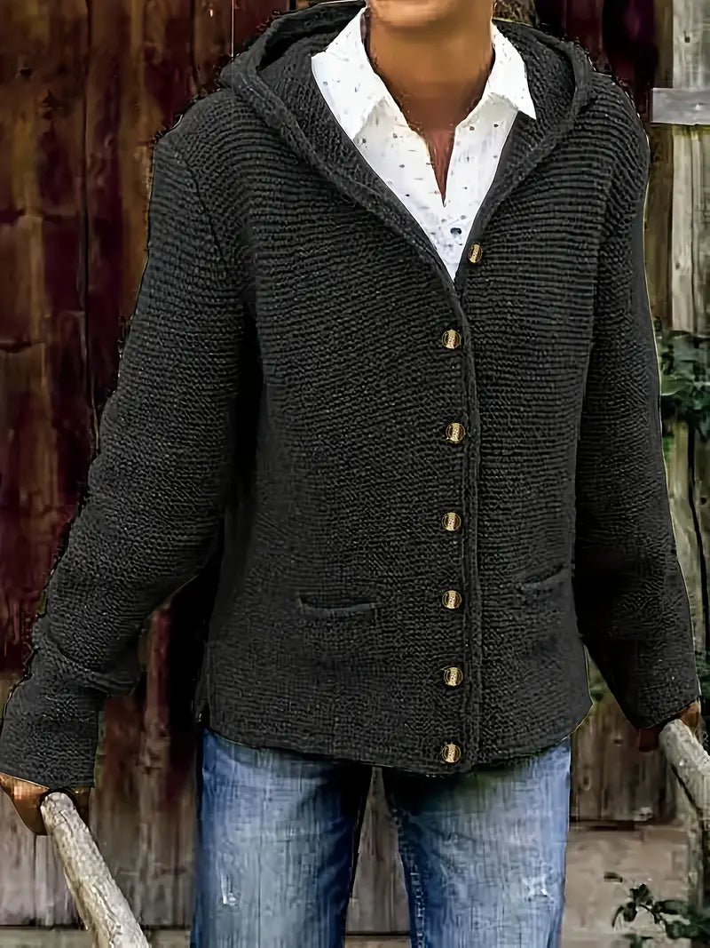 Elegant Long-Sleeved Hooded Cardigan