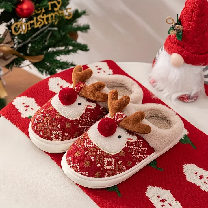 Christmas Reindeer Fleece-Lined Slippers