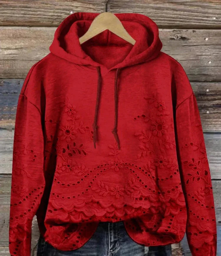 Casual Textured Floral Hoodie for Women