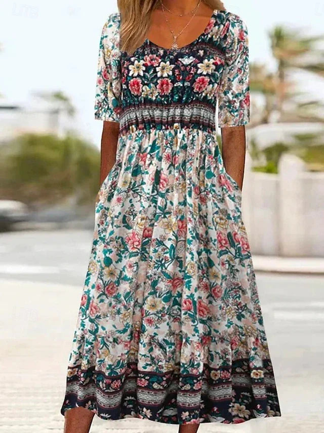 Women's elegant dress with boho print