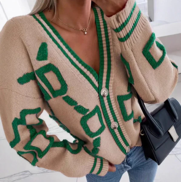 Women's Buttoned V-neck knitted cardigan