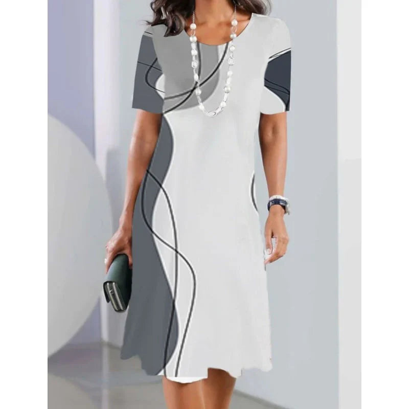 Women's casual dresses with 3D print and round neckline